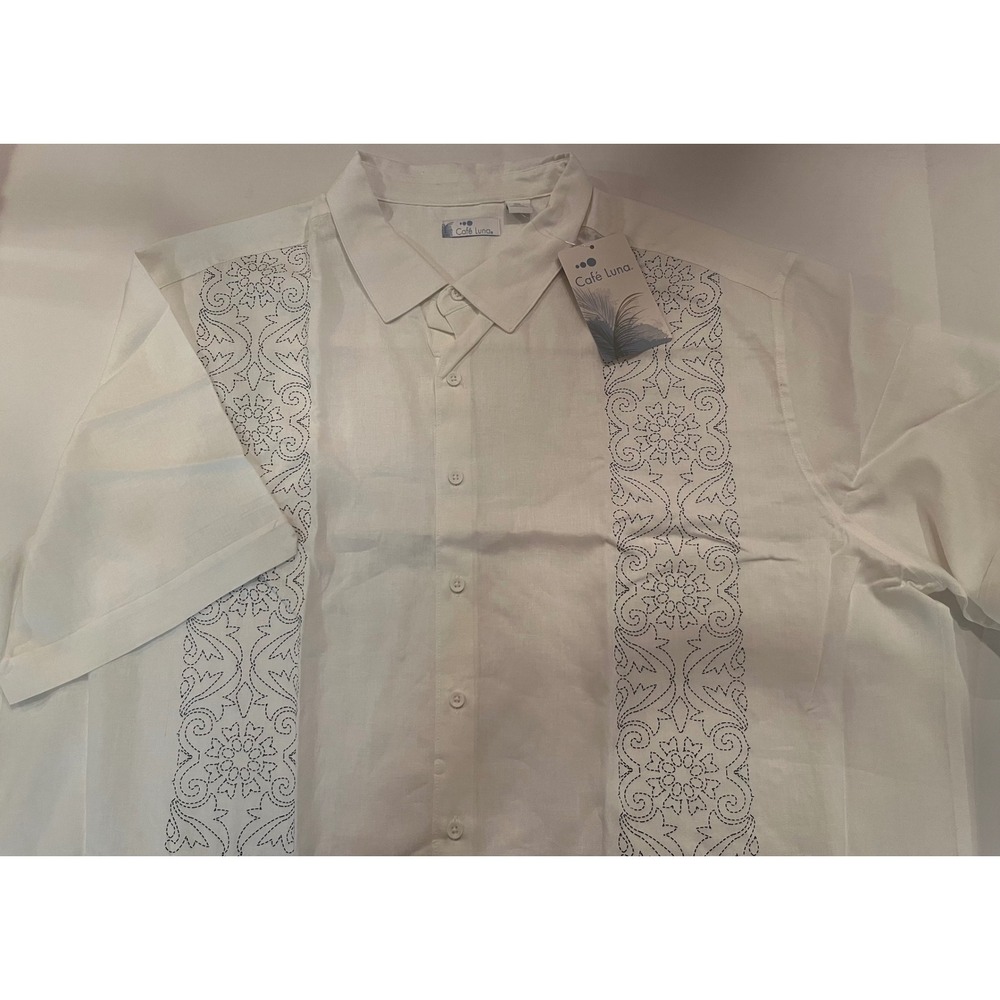Cafe Luna Woven Linen Blend Short Sleeve Button Up Shirt White Size 3XL